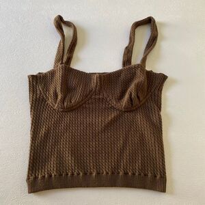 Danielle Bernstein Brown Knit Bustier Crop Tank Top Women’s Large